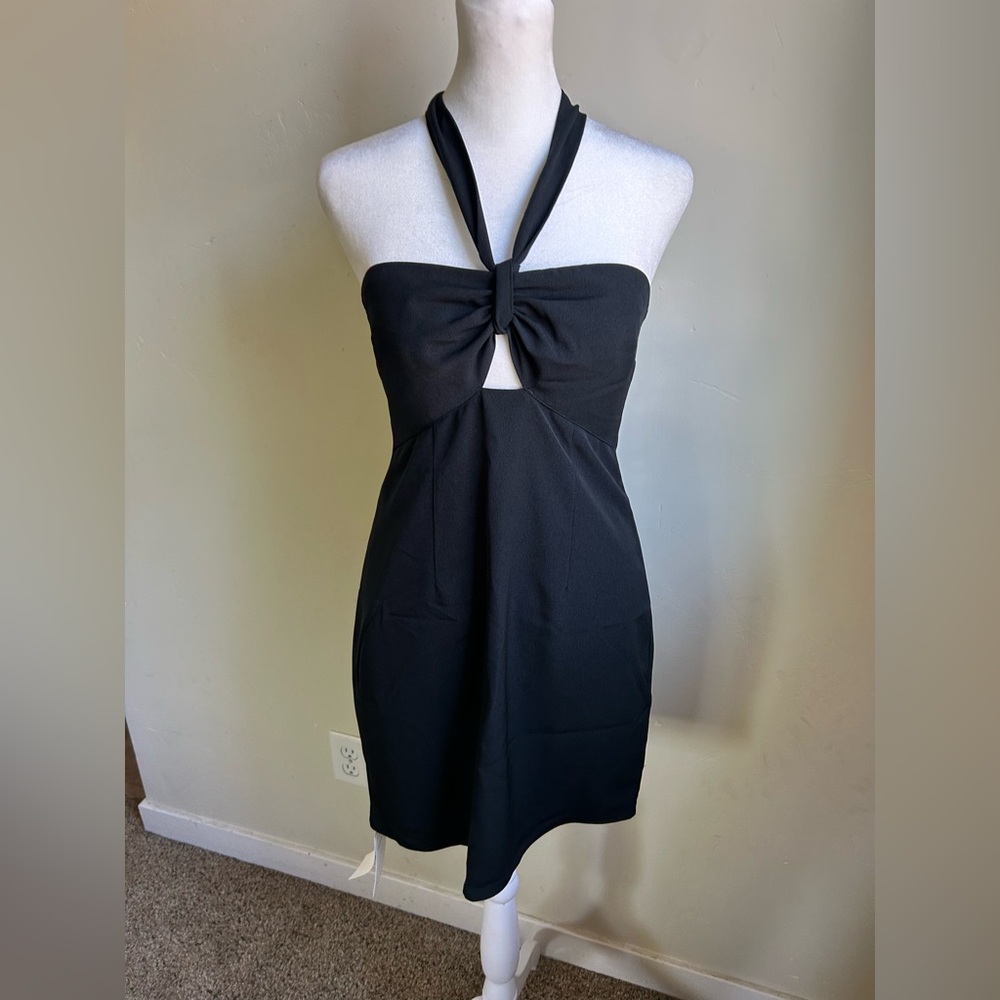 Abercrombie & Fitch Y2K Halter Dress S P Black Knot Cutout Mini Date NWT $99